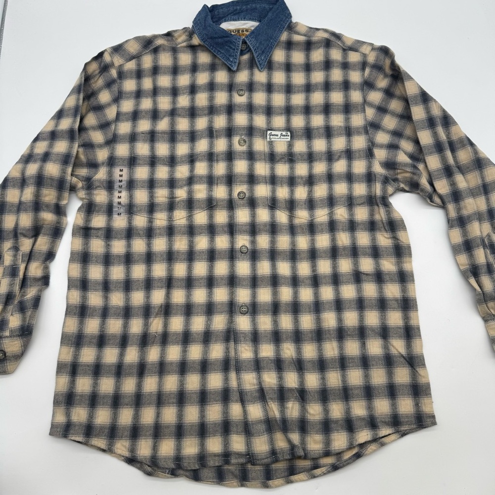 Vintage Guess Jeans Flannel Shirt Denim Collar NWOT Size M